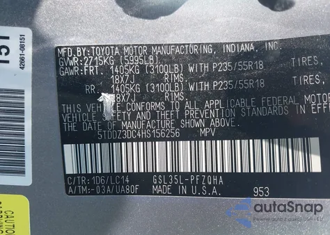 2017 Toyota Sienna Xle 7 Passenger z USA, uszkodzony, nr VIN 5TDDZ3DC4HS156256